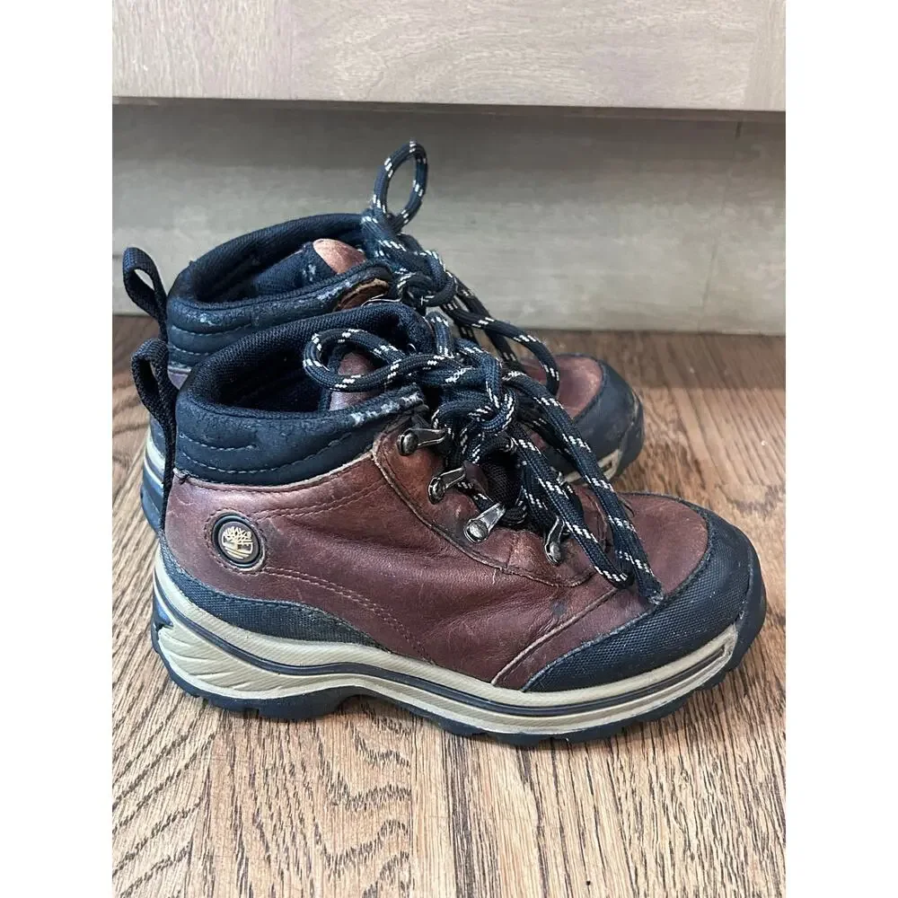 Timberland Back Road Leather Mid Hiking Boots Brown Black Kids Size 9.5 Toddler